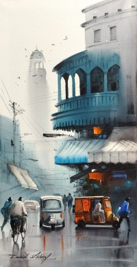 Zahid Ashraf, 12 x 24 inch, Watercolor On Canvas, Cityscape Painting, AC-ZHA-058